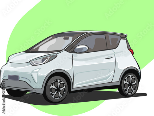 Eco little, electric car, realistic vector drawing