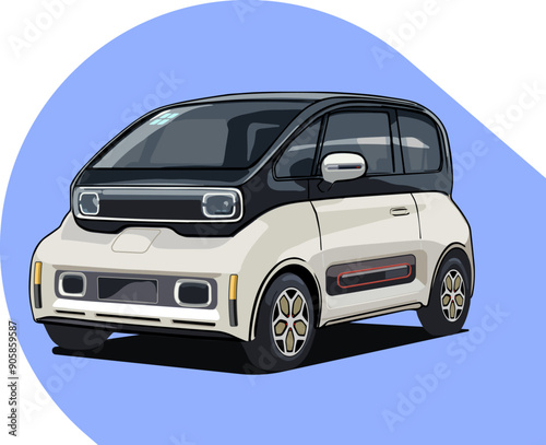 Electric smart car, realistic vector drawing