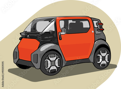 Electric Car Concept, Vector Drawing 