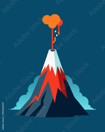 A volcano with a ticker symbol written on the side symbolizing the sudden and intense eruptions of market volatility.. Vector illustration