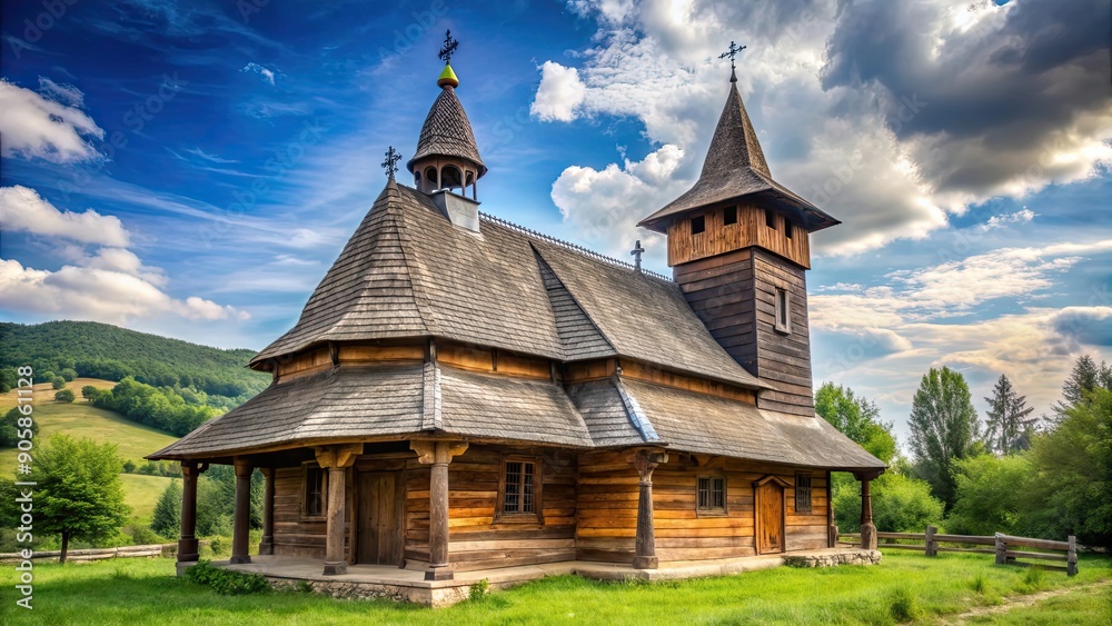 Rustic old wooden church in Romania , architecture, religious, historic, traditional, building, ancient, vintage Rustic old wooden church in Romania , architecture, religious, historic, traditional, building, ancient, vintage