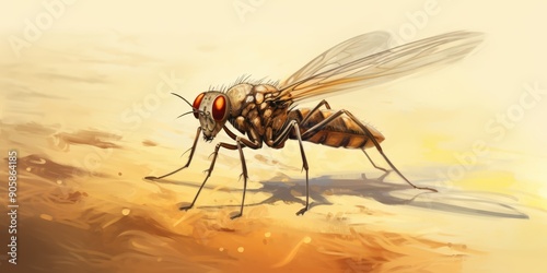 Detailed drawing of a common housefly on a sandy surface photo