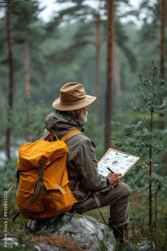 Naklejka premium Senior Naturalist Exploring the Wilderness