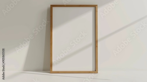 Blank Framed Canvas on White Wall with Sunlight
