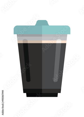 Black coffee in a glass cup. Simple flat illustration.
