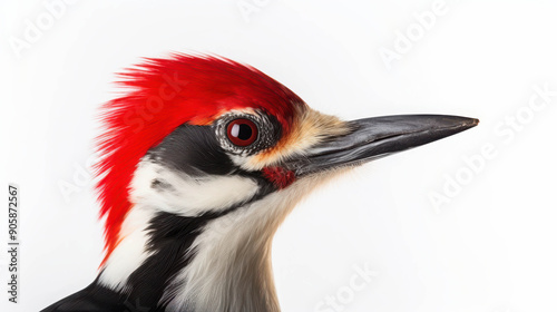 Detailed Close-Up of a Striking Red-Crested Woodpecker with Sharp Features and Intense Gaze photo