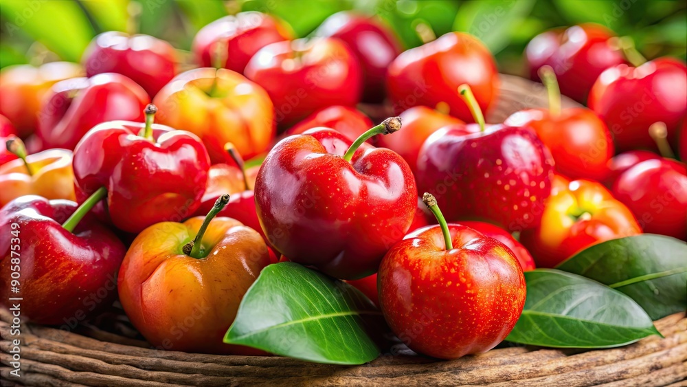Juicy and Fresh Acerola Delight isolated on Background, Acerola, vitamin C, tropical fruit, healthy, antioxidant, red, cherry Juicy and Fresh Acerola Delight isolated on Background, Acerola, vitamin C, tropical fruit, healthy, antioxidant, red, cherry