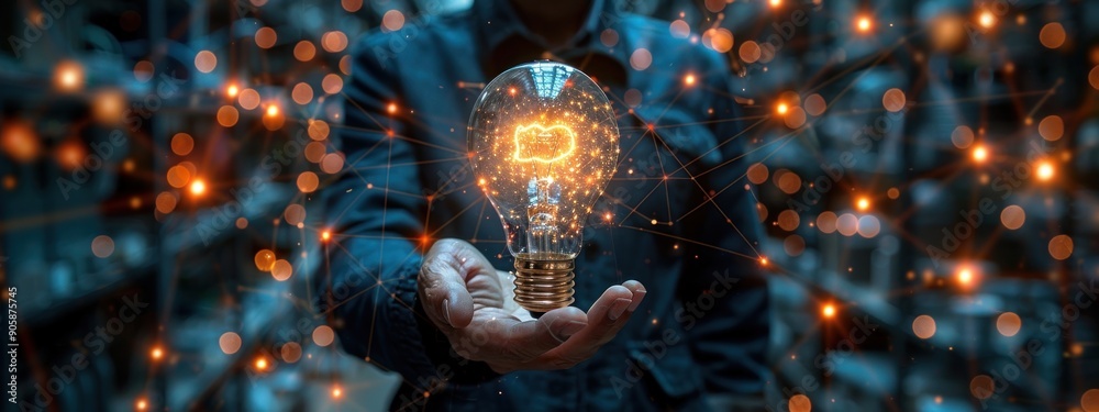Illuminating Ideas: A Hand Holds a Glowing Lightbulb Illuminating Ideas: A Hand Holds a Glowing Lightbulb
