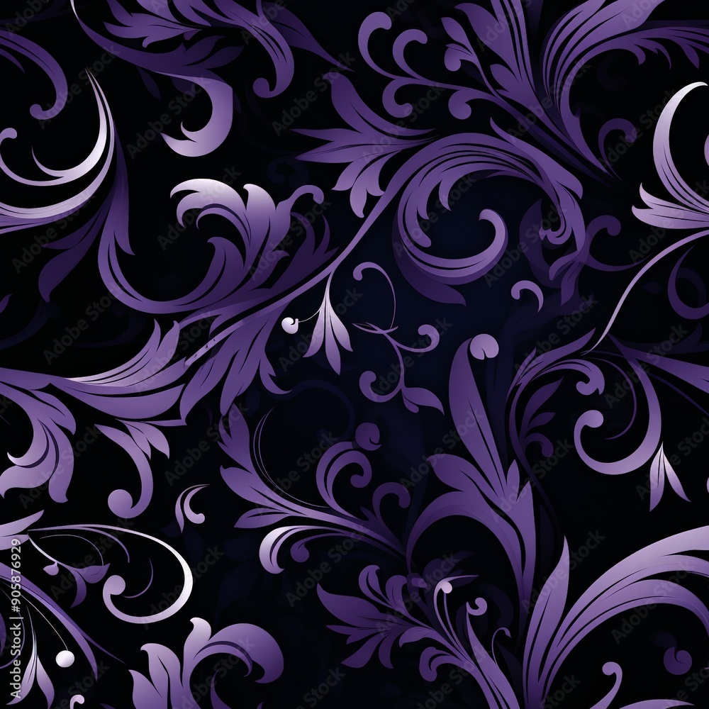 Elegant purple floral seamless pattern on dark background Elegant purple floral seamless pattern on dark background