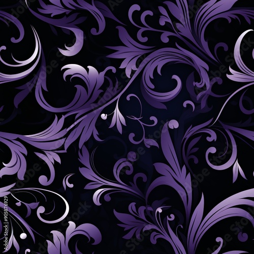 Elegant purple floral seamless pattern on dark background