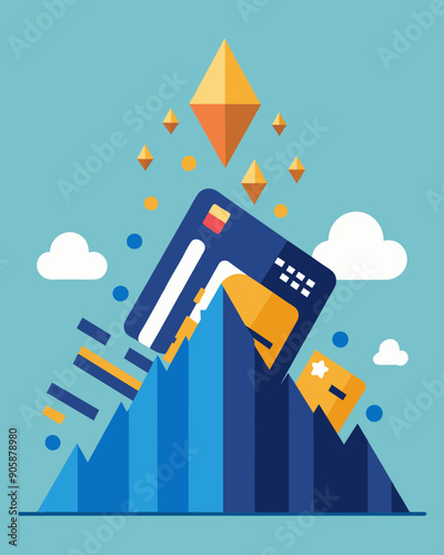 A visual representation of a credit card avalanche where one small purchase can quickly add to the growing debt pile.. Vector illustration