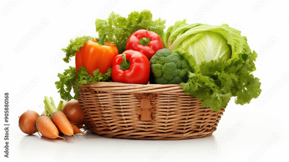 A Fresh Basket of Crisp Vegetables Including Carrots, Tomatoes, Lettuce, and Bell Peppers, Perfect for a Healthy Meal A Fresh Basket of Crisp Vegetables Including Carrots, Tomatoes, Lettuce, and Bell Peppers, Perfect for a Healthy Meal