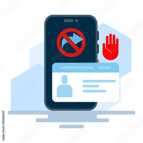 concept of don't share identity cards on the internet. theft of personal data, fraud, user account profile documents. online personal data or internet identity paper. flat vector illustration. photo