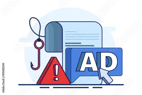 Advertising fraud concept. Ad click fraud, Impression fraud, online fraud with fraudulent activities, loss of Advertising ROI. fake traffic bots in digital marketing ad networks. flat vector.