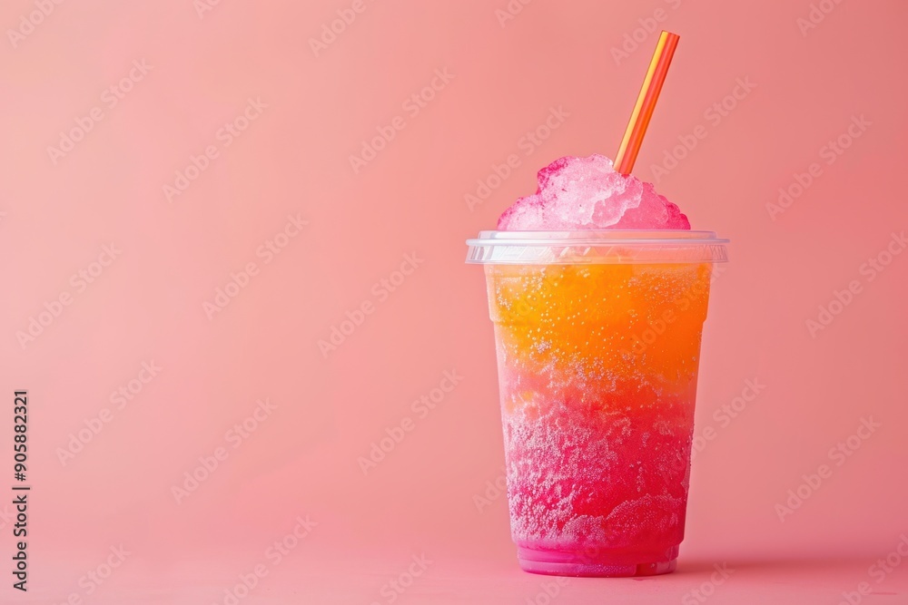 Colorful Frozen Slush Drink in Plastic Cup Colorful Frozen Slush Drink in Plastic Cup