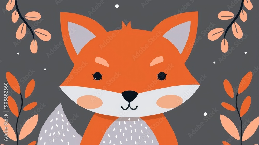 Obraz premium Charming cartoon style of a cute and friendly fox character with a vibrant modern and stylized design Perfect for children s books nursery prints and various graphic design projects