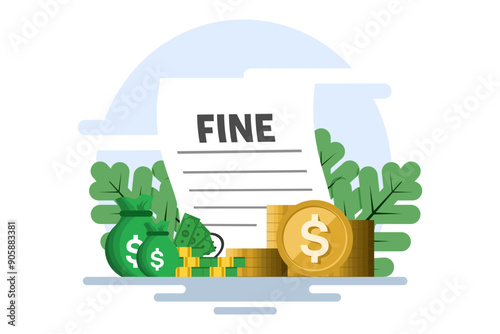 Concept of punishment document. City taxes or parking fees as fines from the authorities. Pay fine. Financial police charge fees for speeding or traffic violations. flat vector illustration.