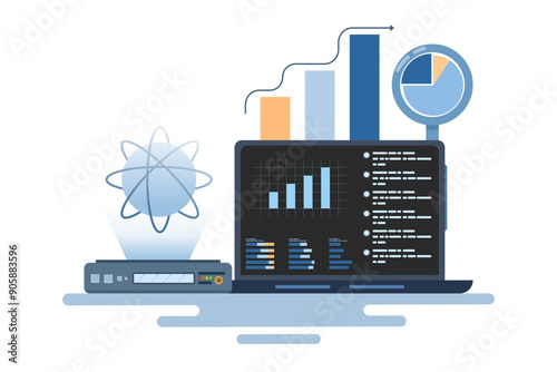 Data science concept. Online data storage technology. Automated web analysis, financial forecasting, market research. data analysis. Information visualization, dashboards and infographics.