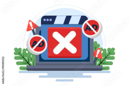 Video ad blocking concept, mobile ad blocker app to improve user experience. content consumption, mobile extensions for ad-free browsing, and internet privacy protection. blocks video ads.