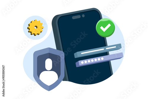 Online authentication concept, strong password for cyber security, high protection and security for login account, secure data privacy, lock user account with strong keypad. vector illustration.