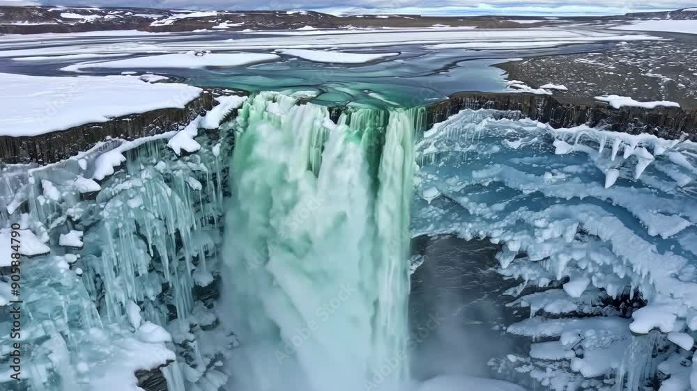 Iceland's Winter Jewel: Godafoss from Above Iceland's Winter Jewel: Godafoss from Above