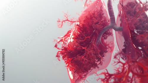 A close up of a red lung with red veins and red tissue photo