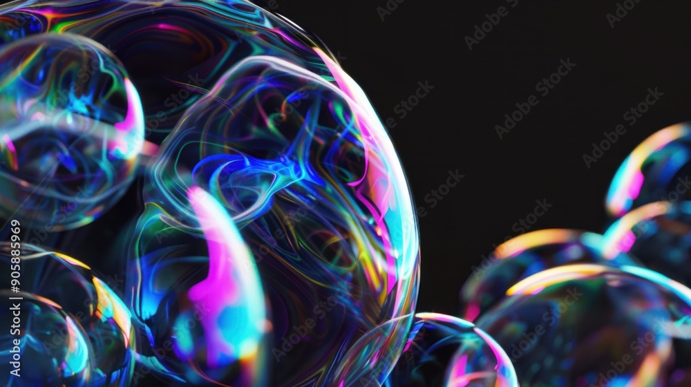 Abstract Colorful Soap Bubbles on Black Background Abstract Colorful Soap Bubbles on Black Background