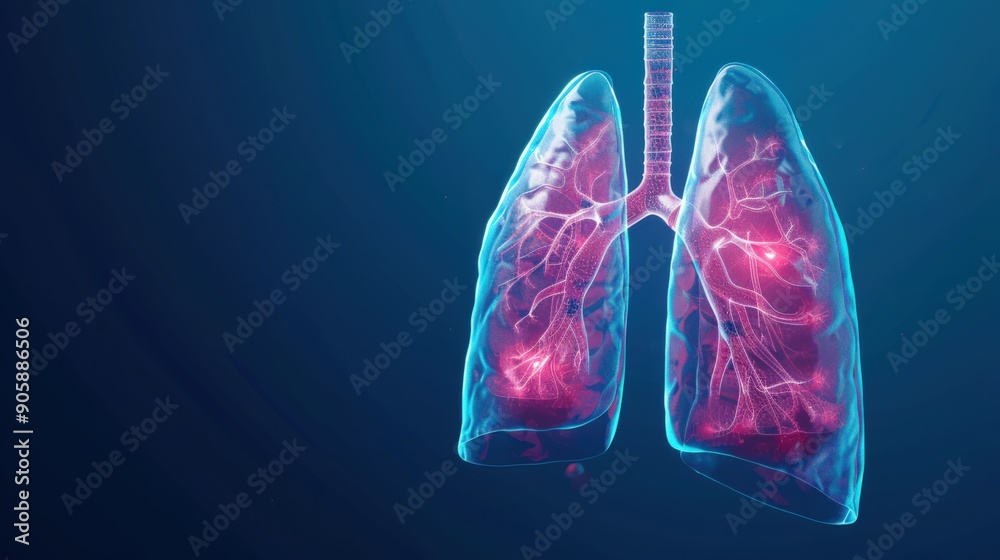 A close up of a human lung with red and blue colors A close up of a human lung with red and blue colors