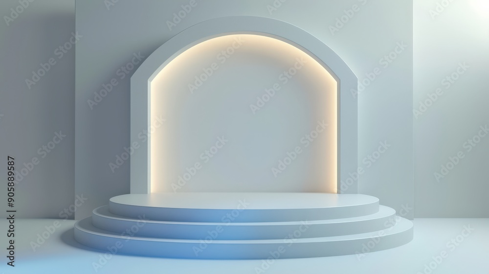 A white archway with a blue light shining on it