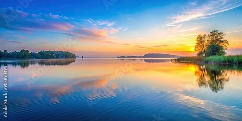 Tranquil dawn over a peaceful lake with soft colors and gentle waves , tranquil, dawn, peaceful, lake, sky, gentle, waves