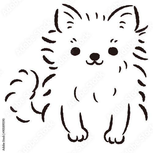 ひょこっと覗いている犬の手描きイラスト