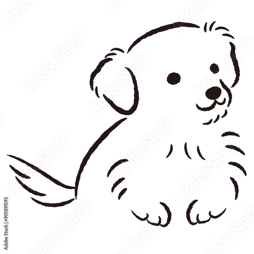 ひょこっと覗いている犬の手描きイラスト