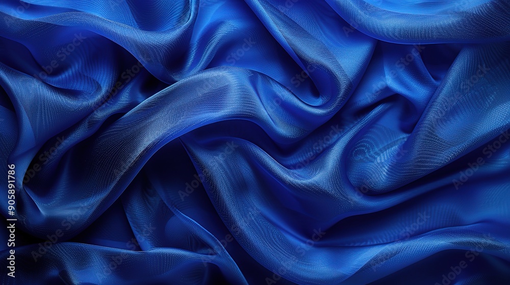 Fototapeta premium Royal Blue Silk Drape: A luxurious, flowing expanse of royal blue silk, its soft, rippling folds create a captivating backdrop