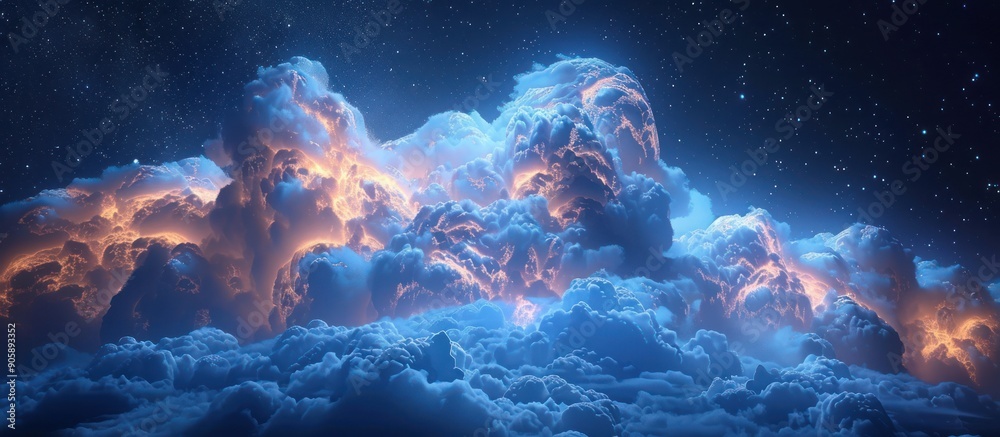 Obraz premium Glowing Clouds in a Starry Night Sky