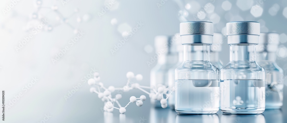 Contemporary pharma packaging with vials of medicinal solutions, symbolizing the rapid progress and innovation in healthcare technology Contemporary pharma packaging with vials of medicinal solutions, symbolizing the rapid progress and innovation in healthcare technology