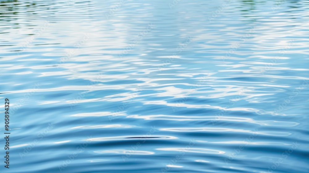 Calm turquoise water with soft ripples, reflecting the sky, evoking a serene and refreshing atmosphere Calm turquoise water with soft ripples, reflecting the sky, evoking a serene and refreshing atmosphere