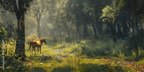 Horse in a Misty Forest