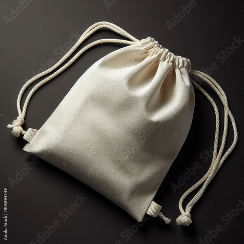 White blank Cotton drawstring bag with laces Mockup isolated on a black background