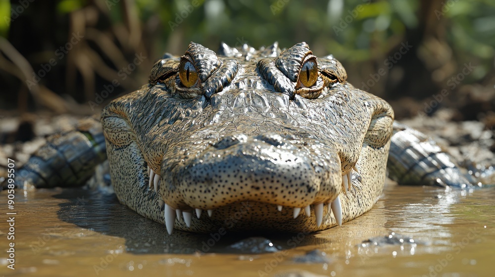 Close-up of a Caiman in Shallow Water Close-up of a Caiman in Shallow Water