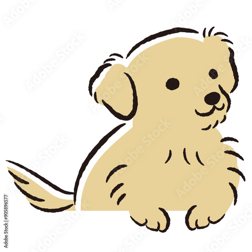 ひょこっと覗いている犬の手描きイラスト
