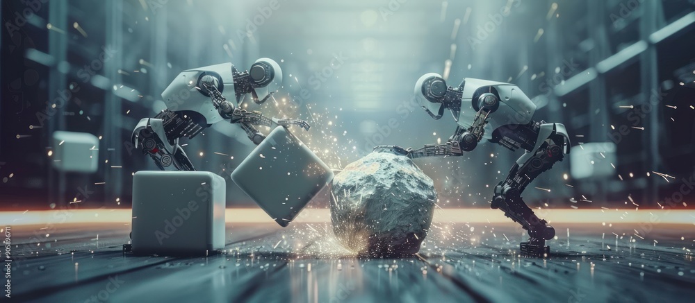 Naklejka premium Futuristic Robots in a Warehouse