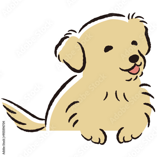 ひょこっと覗いている犬の手描きイラスト
