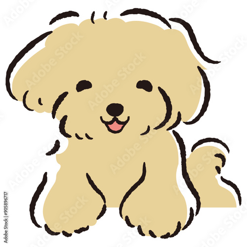 ひょこっと覗いている犬の手描きイラスト