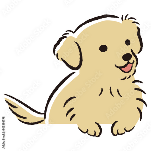 ひょこっと覗いている犬の手描きイラスト