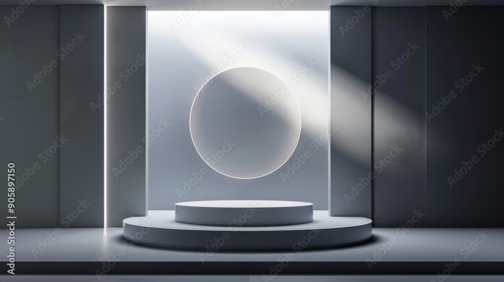 A white pedestal with a large white circle on top of it A white pedestal with a large white circle on top of it