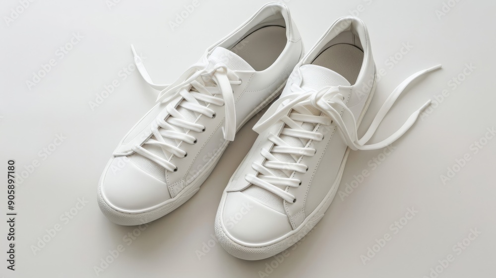 Pair of classic white sneakers with clean laces on a white background Pair of classic white sneakers with clean laces on a white background