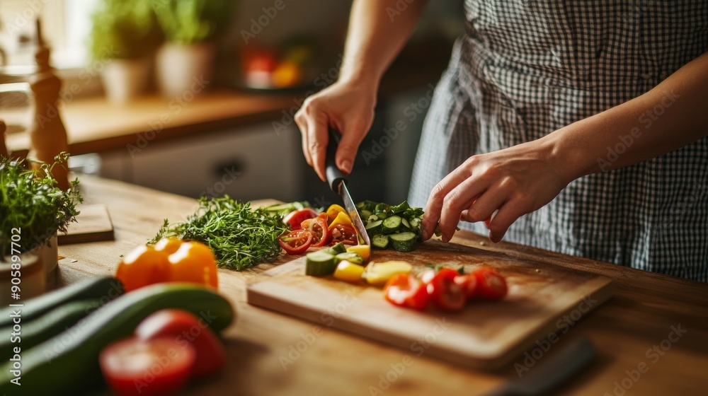 Person preparing a meal in a modern kitchen Person preparing a meal in a modern kitchen