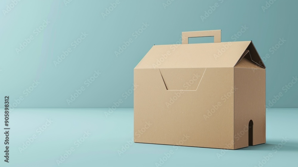 Minimalist cardboard house on blue background. Minimalist cardboard house on blue background.