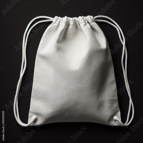 White blank Cotton drawstring bag with laces Mockup isolated on a black background