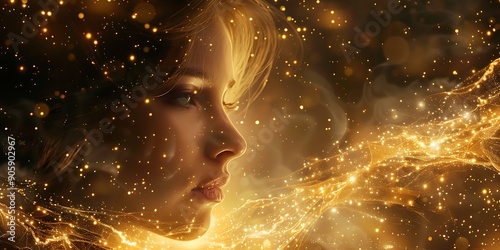 Abstract fantasy woman with flowers, imagination concept.